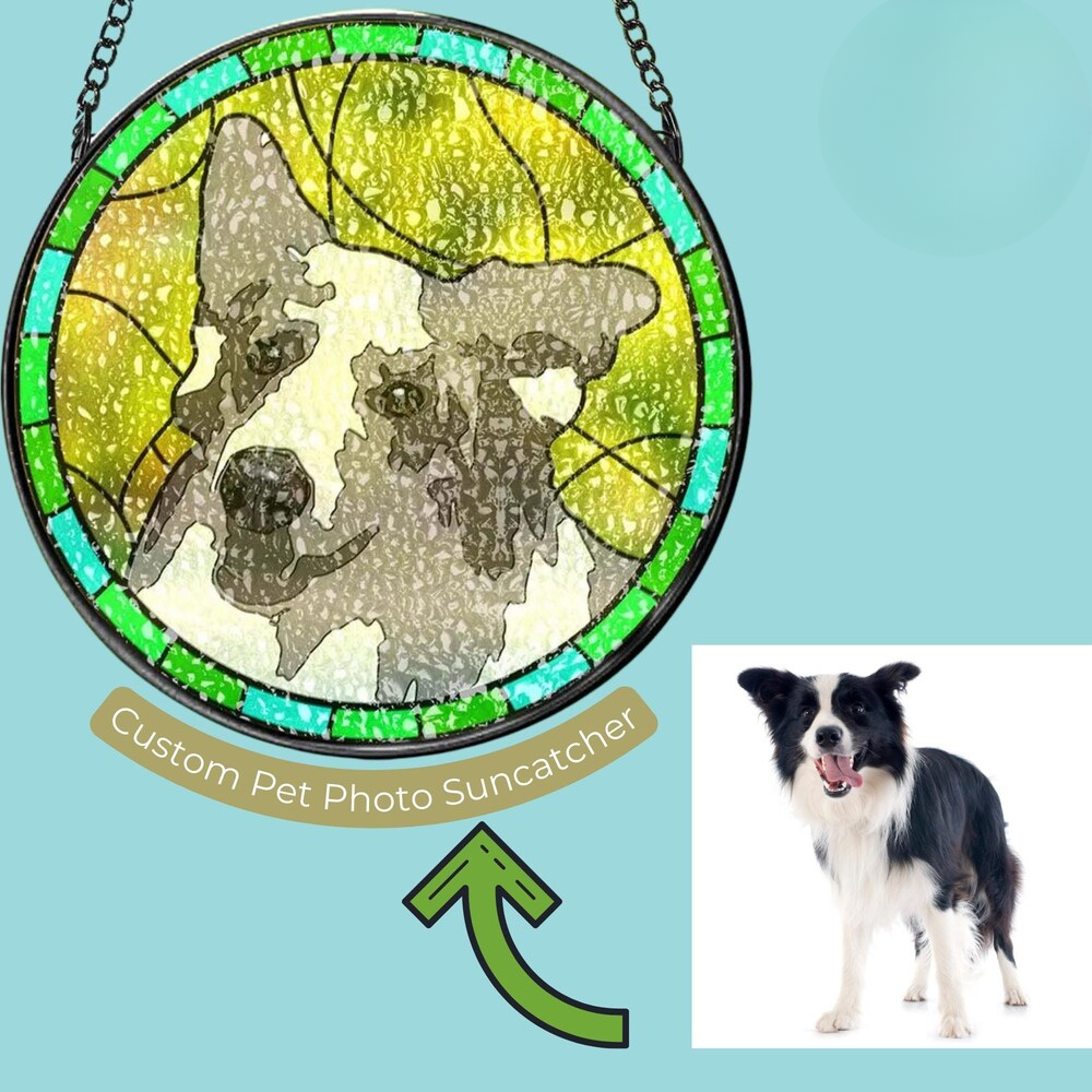 Personalized Dog Stencil Portrait Stained Glass Suncatcher - Stained Glass Suncatcher Shop
